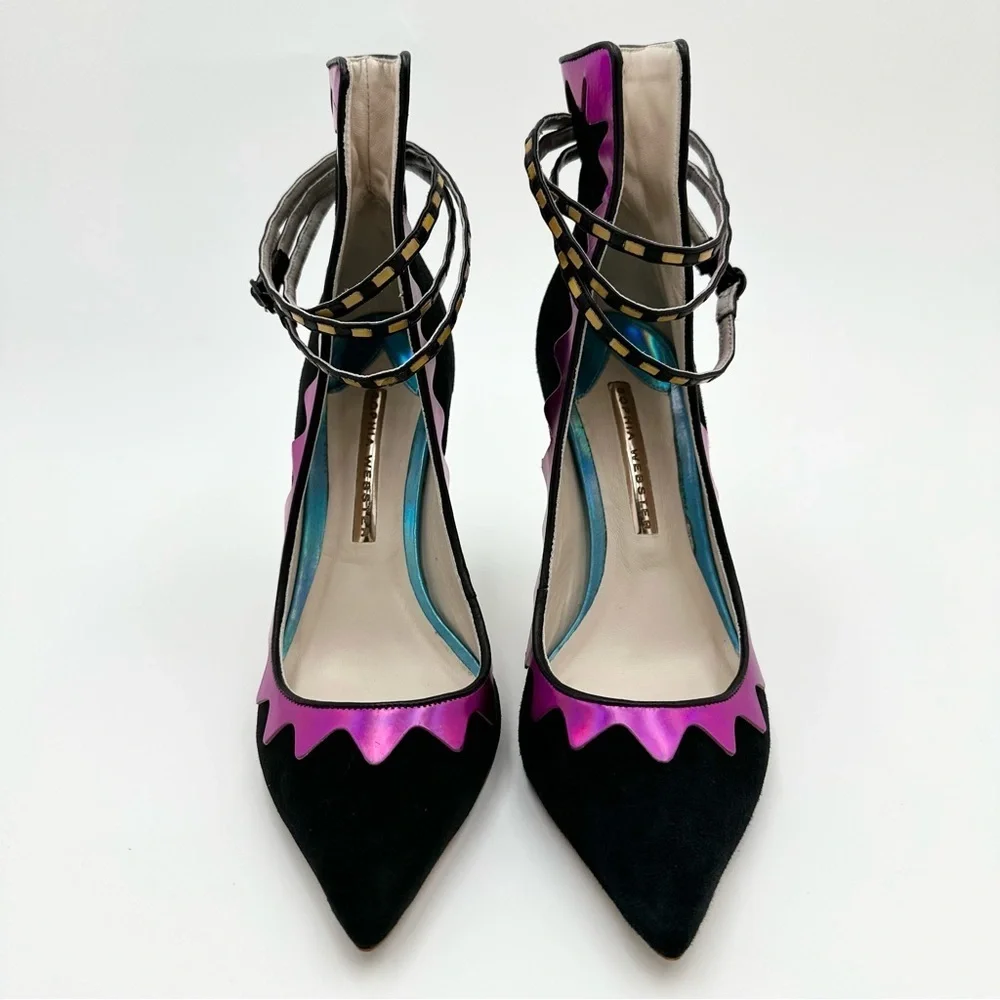 Sophia Webster Roka Iridescent Leather and Suede Pumps